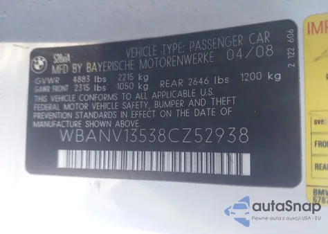 2008 BMW 528Xi z USA, uszkodzony, nr VIN WBANV13538CZ52938